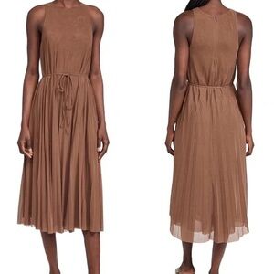 VINCE HIGH NECK‎ PLEATED BROWN DRESS SIZE SMALL